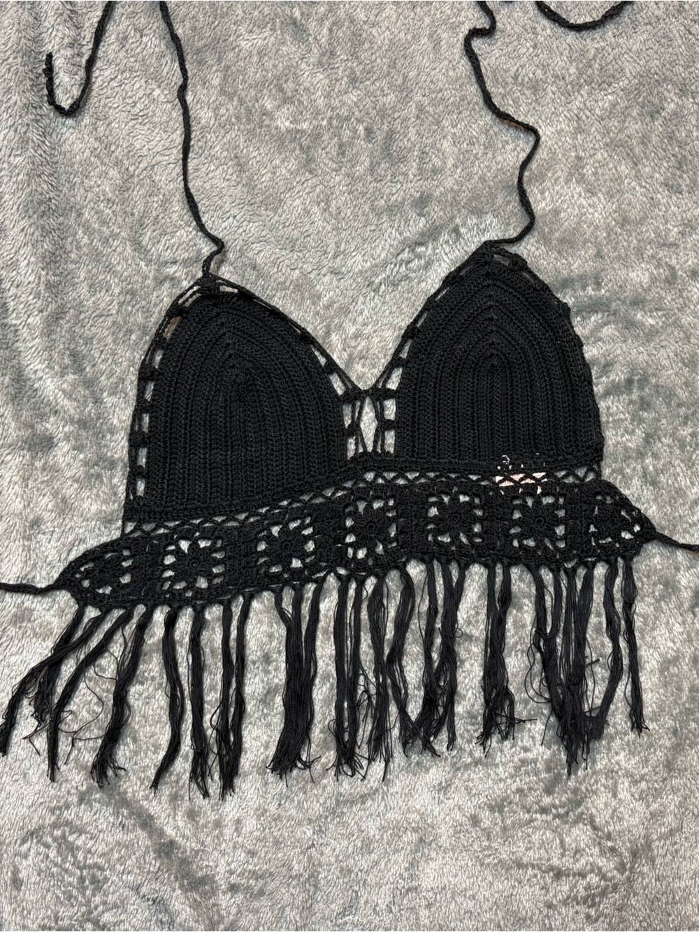 Black Crochet Fringe Top - Women’s Top